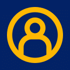 An icon depicting a simplified human figure within a circular outline. The figure is colored in yellow, set against a dark blue background.