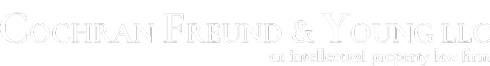 The Cochran Freund & Young LLC logo in white serif text on a black background, with the tagline "an intellectual property law firm" underneath.